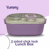 Yummy 2 - Side Click Lunch Box ,Leak Proof ,Food Grade Material  ,With Vent & Sealing Gasket Compact Container For Kids & Adults