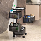 4-Layer Square Multipurpose Storage Trolley with Wheels | Revolving Vegetable Kitchen Rack | Kitchen Cabinet Spice Rack | Metal Fruit Storage Rack | Black (4 Layer / 1 Pc)