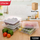 Modular Storage Containers with Lids, Removable Drain Plate, Heavy & Durable Kitchen Storage Boxes Keeps Fruits, Vegetables, Fresh Longer Fridge Organizer(3 Pcs - Set)