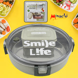 Miracle Stainless Steel Round Lunch Box, with Small Plastic Box Insert Leak Proof Lunch Box with Transparent lid, Lunch Box for Kids & Adults for School, Office (450 ML + 250 ML Approx.)