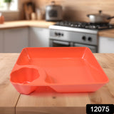 Plastic Plates With Dipping Saucer  Round Dip Part |Dumpling Plates with Sauce Compartment for Party Chips, Sushi, Dumpling, Snack with Round Dip Part(1 Pc -1816 CM)