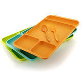 4 Compartment Dish With Spoon And Fork(1 Dish Set With 1 Spoon And 1 Fork) Dinner Plate ,Plastic Compartment Plate Pav Bhaji Plate 4-compartments Divided Plastic Food Plate.
