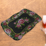 Stainless Steel Serving Tray With Flower Printed Rectangle Premium Dining Table Plate (18 X 8.5 Inch- 1 Pc)