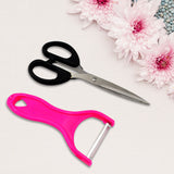 Stainless Steel Kitchen Scissors  Multipurpose Peeler (2 Pc Set  Mix Design Scissor & Peeler)