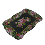 Stainless Steel Serving Tray With Flower Printed Rectangle Premium Dining Table Plate (18 X 8.5 Inch- 1 Pc)