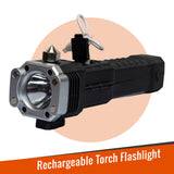1 PC Rechargeable LED Torch Light, 3W Powerful Flashlight | Long Distance Beam Range Car Emergency Torch with Hammer, Window Glass Breaker & Seat Belt Cutter