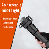 1 PC Rechargeable LED Torch Light, 3W Powerful Flashlight | Long Distance Beam Range Car Emergency Torch with Hammer, Window Glass Breaker & Seat Belt Cutter