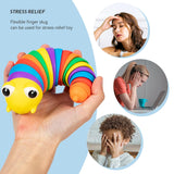 3D Rainbow Color Plastic SLUG Fidget Toys, Stress Relieving Toy, Sensory SLUG Toy Caterpillar Fidget Toys Stress Relief Gifts for Toddlers Kids Adults (1 PC)
