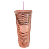 Studded Cup Tumbler Straw Lid - Plastic Double Walled Cold Cup For Iced Coffee ,Water, Slush or Smoothies