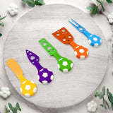 Football Soccer Cheese Knife Set, Colorful Cheese Slicer Cheese Cutter Cheese Fork Cheese Spreaders Crumbly Cheese Knives for Parties, BBQ and Dinner Stainless Steel Cheese Knives Set (5 Pcs Set)