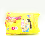0968 Small  Champs Dry Pants Style Diaper- Small Best For Travel  Absorption Champs Baby Diapers Champs Soft And Dry Baby Diaper Pants (S5 Pcs )