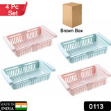 4 PCS Set Of Adjustable Fridge Storage Basket |Fridge Racks Tray |Sliding Storage Racks
