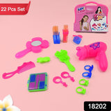 Makeup Kit for Doll Girls Cosmetic Set Kit Hair Salon with 22 PCS Makeup Accessories Portable Pretend Play Fashion Set Toy for Kids (Hair Salon -Pink)3 + Year