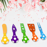 Football Soccer Cheese Knife Set, Colorful Cheese Slicer Cheese Cutter Cheese Fork Cheese Spreaders Crumbly Cheese Knives for Parties, BBQ and Dinner Stainless Steel Cheese Knives Set (5 Pcs Set)