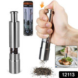 Stainless Steel Thumb Presser Salt and Pepper Grinder Tall Salt and Pepper Mill Shakers with Adjustable Coarseness &amp; Stylish Design for Grinding Salt and Black Pepper (1 Pc)