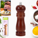 Wooden Pepper Mill 8 Inch Tall - Best Pepper Grinder| Salt Shakers with Adjustable Ceramic Rotor(1 Pc)