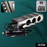 3-Way Car Socket Splitter With Dual USB With 12V/24V Fast Charger for Phones, GPS & Dashcam