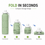 Foldable Silicone Water Bottle | BPA-Free Leakproof Collapsible Travel Bottle for Gym, Office & Outdoor ( 600ml )