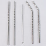 Reusable Stainless Steel Straws Set Of 5 (2 Straight Straws / 2 Bent Straws / 1 Brush)