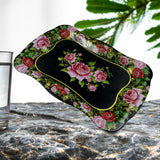 Stainless Steel Serving Tray With Flower Printed Rectangle Premium Dining Table Plate (18 X 8.5 Inch- 1 Pc)