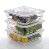 Modular Storage Containers with Lids, Removable Drain Plate, Heavy & Durable Kitchen Storage Boxes Keeps Fruits, Vegetables, Fresh Longer Fridge Organizer(3 Pcs - Set)