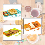 4 Compartment Dish With Spoon And Fork(1 Dish Set With 1 Spoon And 1 Fork) Dinner Plate ,Plastic Compartment Plate Pav Bhaji Plate 4-compartments Divided Plastic Food Plate.
