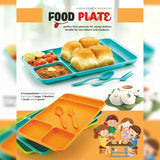 4 Compartment Dish With Spoon And Fork(1 Dish Set With 1 Spoon And 1 Fork) Dinner Plate ,Plastic Compartment Plate Pav Bhaji Plate 4-compartments Divided Plastic Food Plate.