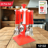24 - PCS Set Of Classic Cutlery Set For Dining Table Stainless Steel  Set With Stand (1 Set)