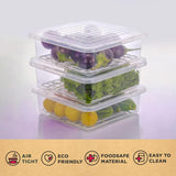 Modular Storage Containers with Lids, Removable Drain Plate, Heavy & Durable Kitchen Storage Boxes Keeps Fruits, Vegetables, Fresh Longer Fridge Organizer(3 Pcs - Set)