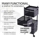 4-Layer Square Multipurpose Storage Trolley with Wheels | Revolving Vegetable Kitchen Rack | Kitchen Cabinet Spice Rack | Metal Fruit Storage Rack | Black (4 Layer / 1 Pc)
