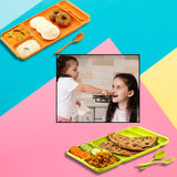 4 Compartment Dish With Spoon And Fork(1 Dish Set With 1 Spoon And 1 Fork) Dinner Plate ,Plastic Compartment Plate Pav Bhaji Plate 4-compartments Divided Plastic Food Plate.