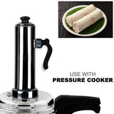 Puttu Maker With Steamer Plate ,Metal Stick | Black Plastic Handle Silver Lid  Puttu Maker Set  To Use With Pressure Cooker Top Food Grade Stainless Steel