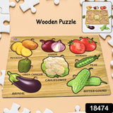 Wooden Puzzle Learning Educational Board of Vegetable | Different Vegetable Shape Puzzle Boards and Gift for Toddlers &amp; Kids Puzzle for Early Childhood Development (1 Set / 28×20 Cm)