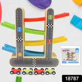 Car Racer Track Play Set Wooden Click Clack Toys With 4 Mini Racers For Kids (1 Set)