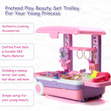 Beauty Set Suitcase On Wheel, The Ultimate Beauty Set On Wheels for Girls, Makeup Kit is Easy to Clean &amp; Use, Portable Beauty Set with 23 Pieces for 3 Years BIS Approved. (Beauty Set Trolley)