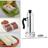 Puttu Maker With Steamer Plate ,Metal Stick | Black Plastic Handle Silver Lid  Puttu Maker Set  To Use With Pressure Cooker Top Food Grade Stainless Steel