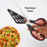 Stainless Steel Pizza Cutter Scissor Plastic Handle with Removable Spatula, 2 in 1 Pizza Scissors Kitchen Tool (2 Pcs Set)