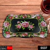 Stainless Steel Serving Tray With Flower Printed Rectangle Premium Dining Table Plate (18 X 8.5 Inch- 1 Pc)