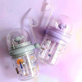 Whale Spray Water Bottle Toddler Cup Glass for Kids Travel Drinking Cups with Flexible Sipper Straw, Spill Proof Design, Perfect Tumbler for Kids Transparent (Pack of 1)