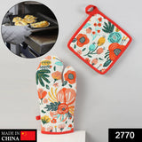 Professional Cotton Microwave Oven Gloves Mitts (2 pcs) for Kitchen Cooking - Big Leaf Blue - Heat Resistant, Thick & Safe, Protection of Hands from Hot Utensils, Gas Flame, Grill, Barbecue