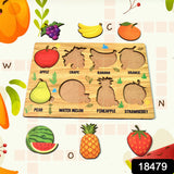 Wooden Puzzle Learning Educational Board of Fruits | Different Fruits Shape Puzzle Boards and Gift for Toddlers & Kids Puzzle for Early Childhood Development (1 Set / 28×20 Cm)