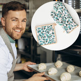 Professional Cotton Microwave Oven Gloves Mitts (2 pcs) for Kitchen Cooking - Big Leaf Blue - Heat Resistant, Thick & Safe, Protection of Hands from Hot Utensils, Gas Flame, Grill, Barbecue