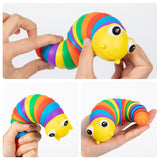 3D Rainbow Color Plastic SLUG Fidget Toys, Stress Relieving Toy, Sensory SLUG Toy Caterpillar Fidget Toys Stress Relief Gifts for Toddlers Kids Adults (1 PC)