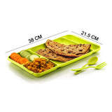 4 Compartment Dish With Spoon And Fork(1 Dish Set With 1 Spoon And 1 Fork) Dinner Plate ,Plastic Compartment Plate Pav Bhaji Plate 4-compartments Divided Plastic Food Plate.