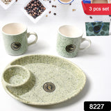 Alpino Ceramic Tea  Cups Set With Plastic Serving 2 Compartment Platter Milk Cup  Mug Coffee Cup Tea Cup BPA Free Food Grade | Or Outdoor For Household Gift For Birthday (3 Pcs Set)