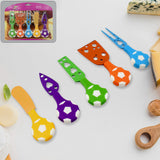 Football Soccer Cheese Knife Set, Colorful Cheese Slicer Cheese Cutter Cheese Fork Cheese Spreaders Crumbly Cheese Knives for Parties, BBQ and Dinner Stainless Steel Cheese Knives Set (5 Pcs Set)