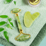 Facial Massager Jade Roller & Gua Sha Tool 100% Natural Stone for Face Neck Healing Skin Wrinkles & Face Eye Neck Foot Manual Massage For Women