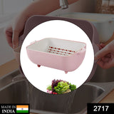 Multi functional BPA Free Double Layered Plastic Rotatable Strainer Bowl With Handles For Washing Rinsing Serving Vegetables  Fruits (Multicolor)