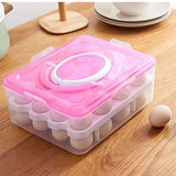 2Layer 32 Grid Egg Tray With Lid Egg Carrier Holder For Refrigerator Camping Food Storage Container With Handle (1 Pc )